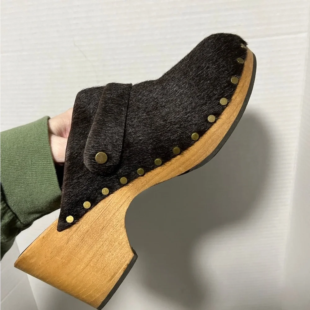 lisa b classic high heel clog in espresso cow hair women’s size 10 - Picture 9 of 12